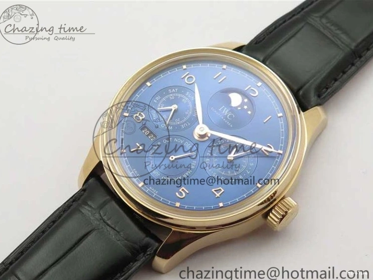 MIROTIME 0223 Premium Portugieser Perpetual Calendar IW503302 RG V9F 1:1 Best Edition Blue Dial on Black Leather Strap A 7098